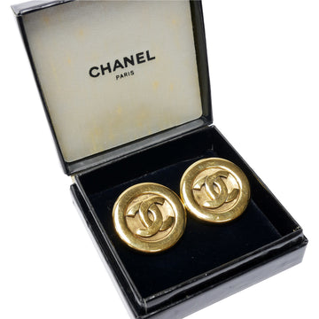 CHANEL Old  Vintage Earrings Women's Circle Coco Mark Clip Type Gold Plated Color