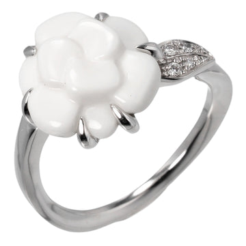 CHANEL Camellia Ring Size 9.5 4.26g K18 WG White Gold Diamond Ceramic