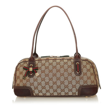 Gucci GG Canvas Princie Sherry Line Handbag 161720 Beige Brown Leather Ladies GUCCI