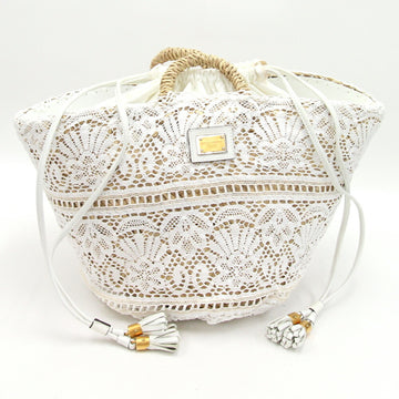 DOLCE & GABBANA Handbag White Natural Raffia Lace Basket Ladies DOLCE&GABBANA
