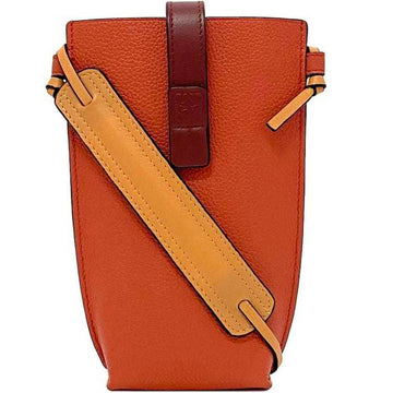 LOEWE pocket shoulder orange brown anagram 124.12.Z45 6977 pochette leather  bag card