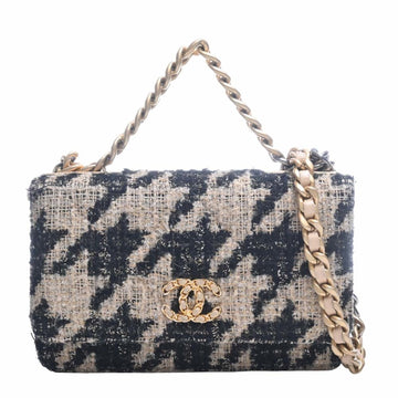 CHANEL Tweed Houndstooth Pattern Coco Mark Chain Shoulder Bag Long Wallet Beige-Black Ladies