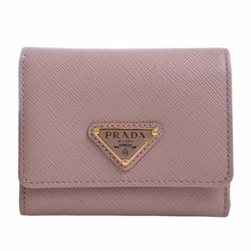 PRADA Saffiano Triangle Logo Trifold Compact Wallet Pink Ladies