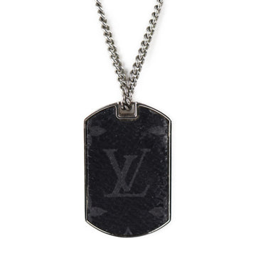 LOUIS VUITTON Collier Plaque Necklace M63640 Monogram Eclipse Metal Black Gray Silver Pendant Plate