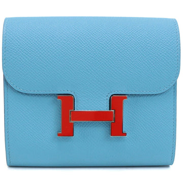 HERMES Constance Compact Wallet Bifold Blue Unisex