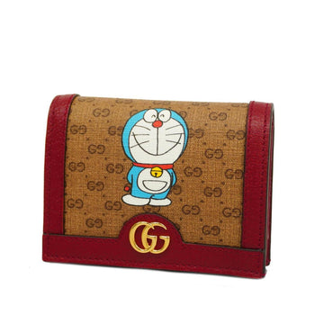GUCCI Wallet Doraemon Mini GG Supreme 647788 Leather Beige Red Gold Hardware Women's