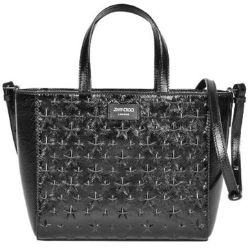 JIMMY CHOO Pegasi S Tote Star Emboss Handbag Patent Leather Black