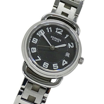 HERMES Watch Ladies Pullman Date Quartz Stainless Steel SS PU2.210 Silver Gray Polished