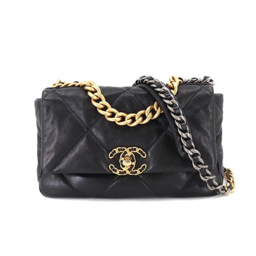 CHANEL 19 2way hand chain shoulder bag leather black AS1160 Hand Bag