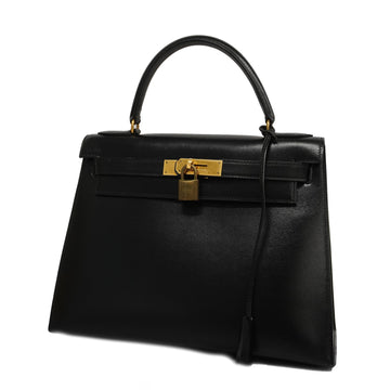 HERMESAuth  Kelly Kelly 28 ○O Stamp Women's Box Calf Leather Handbag Black