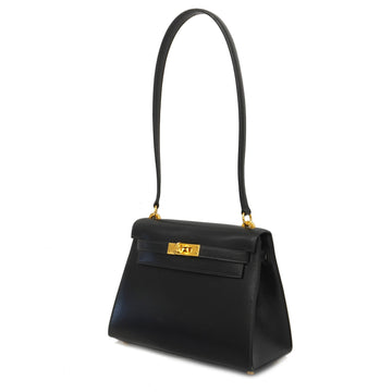 Hermes Mini Kelly Y Carved Seal Women's Box Calf Leather Handbag Black