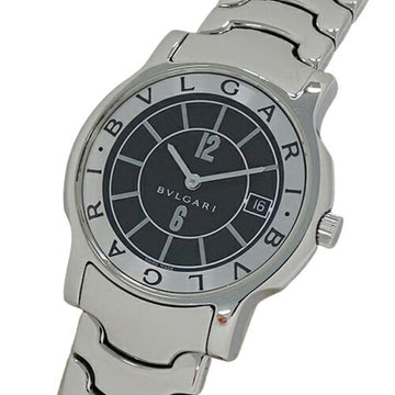 BVLGARI Watch Men's Solo Tempo Date Quartz Stainless Steel SS ST35S Silver Black Polished