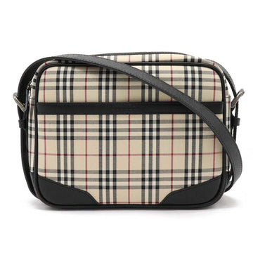 BURBERRY Nova check plaid shoulder bag canvas leather beige black