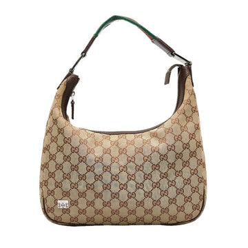 GUCCI GG Canvas Sherry Line One Shoulder Bag 145757 Beige Brown Leather Women's