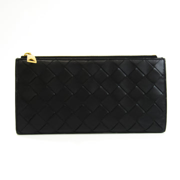 Bottega Veneta Intrecciato Unisex Leather Long Wallet (bi-fold) Black