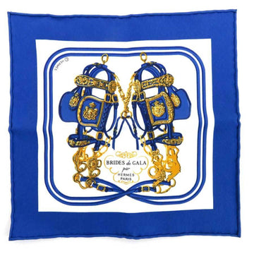 HERMES Scarf Handkerchief Nano Carre BRIDES de GALA Blue x White Silk  Women's