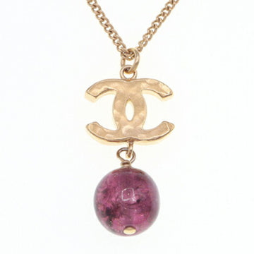 CHANEL Necklace Cocomark A60040 Gold Clear Lame Purple Metal Stone B12A 2012 Model Ladies Pendant