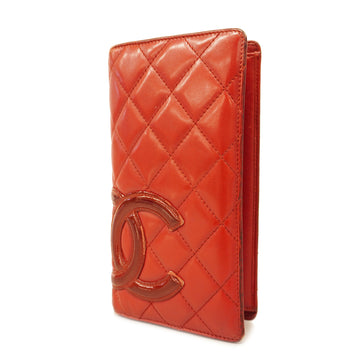 CHANEL[3ae5236] Auth  Bifold Long Wallet Cambon Line Lambskin Red Silver metal