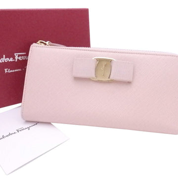 Salvatore Ferragamo L-shaped zipper long wallet Valara ribbon leather/metal pink gold hardware ladies