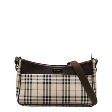 BURBERRY Nova Check Shoulder Bag Brown Canvas Leather Women's