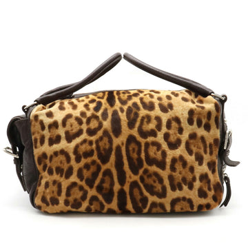 DOLCE & GABBANA DOLCE&GABBANA D&G Tote Bag Shoulder Leopard Print Halaco Leather Dark Brown Beige