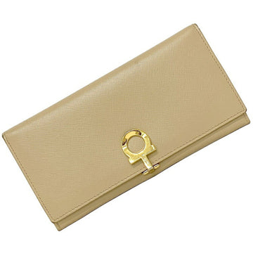 Salvatore Ferragamo Ferragamo Bi-Fold Wallet Beige Gold Gancini Leather GP Salvatore Ladies