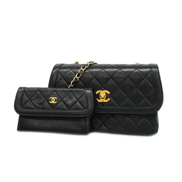 CHANEL Shoulder Bag Matelasse Chain Lambskin Black Gold Hardware Women's