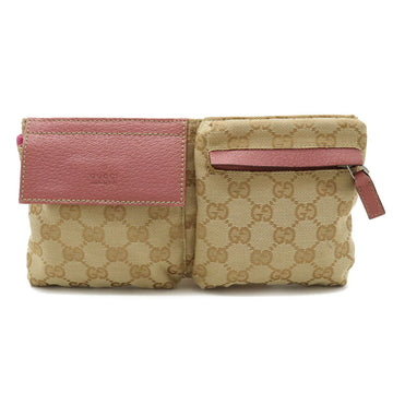 GUCCI GG Canvas Body Bag Waist Pouch Leather Beige Pink 162962