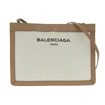 Balenciaga Canvas Leather Navy Pochette Shoulder Bag Natural Brown