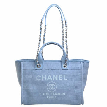 CHANEL Canvas Deauville Chain Shoulder Bag Blue Ladies