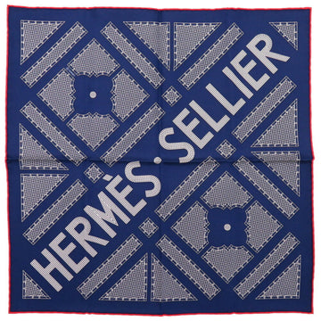 HERMES Carre 45 Petit  SELLIER silk blue scarf muffler