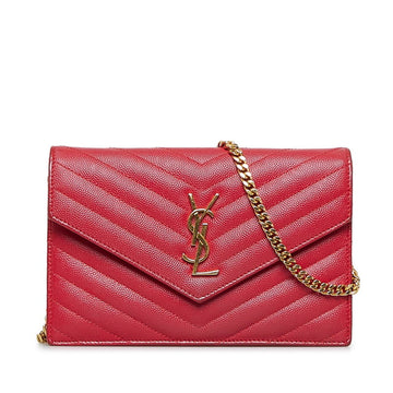 SAINT LAURENT YSL Cassandra Quilted Chain Shoulder Bag GNC393953 Red Leather Ladies