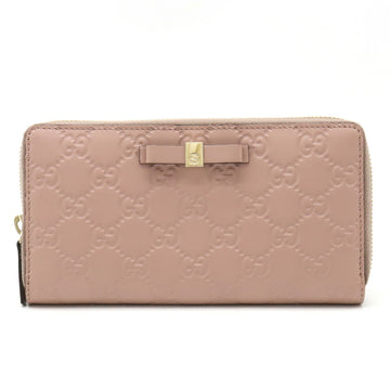 GUCCI Shima Ribbon Motif Round Long Wallet Leather Dusty Pink 388680