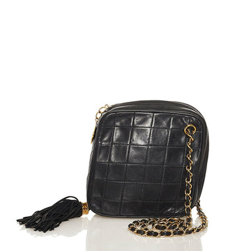 Chanel Matelasse Coco Mark Tassel Chain Shoulder Bag Black Lambskin Ladies CHANEL