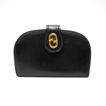 GUCCI Vintage 6 consecutive key case holder men's 1970s 70s interlocking G plain simple leather gold metal fittings black