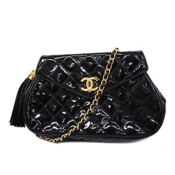 CHANEL Shoulder Bag Matelasse Chain Patent Leather Black Women's