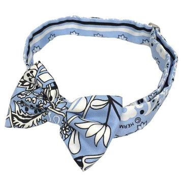 HERMES NOEUD PAPILLON Bowtie Bow Tie Choker Bracelet FLEURS ET PAPILLONS DE TISSU Flower Blooming Fabric Light Blue Silk 100% Men's Women's