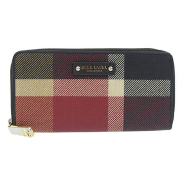 Burberry blue label round long wallet red / black PVC