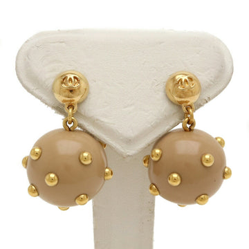 CHANEL Cocomark Studs Ball Swing Earrings Plastic GP Beige Gold 00A