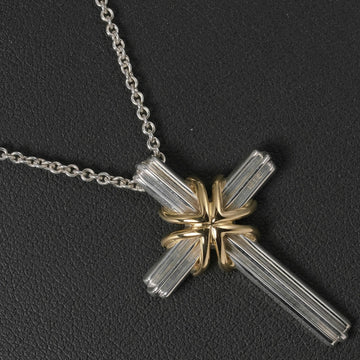 TIFFANY Necklace Signature Cross 46cm Chain Silver 925 K18 Gold &Co. Women's