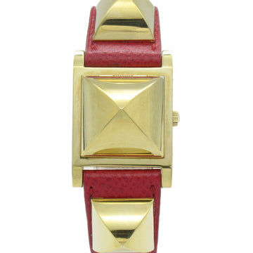 HERMES Medor Wrist Watch watch Wrist Watch ME1.201 Quartz White Gold Plated Stainless Steel Leather belt