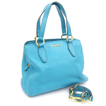 Miu Miu Miu 2WAY Handbag Vittello Caribbean RN0757 Blue Leather Shoulder Bag Ladies