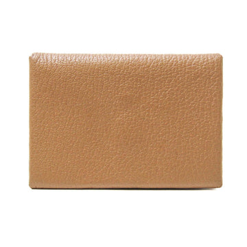 HERMES Calvi Duo Chevre Leather Card Case Light Brown