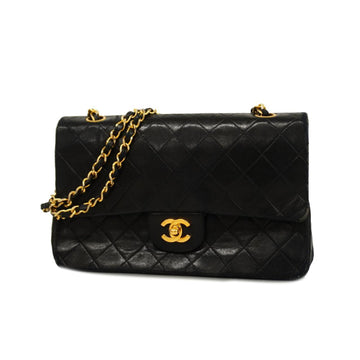 CHANEL Shoulder Bag Matelasse W Flap Chain Lambskin Black Gold Hardware Women's