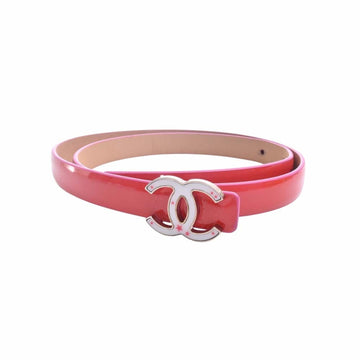 CHANEL Patent Coco Mark Belt #70/28 Red 84.5cm Ladies