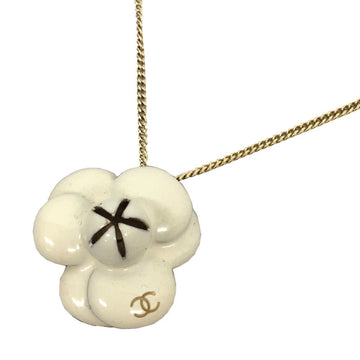CHANEL Camellia Necklace Pendant Coco Mark Silver Color 02P White x Gold