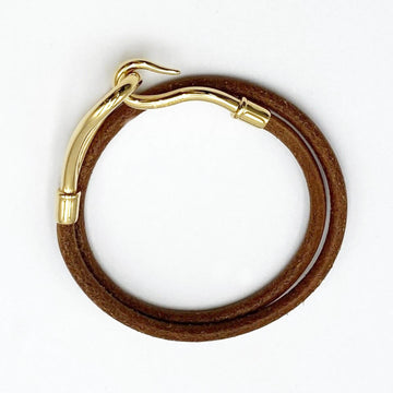 HERMES Bracelet Jumbo Choker 2 Rows Brown Gold Leather Accessory Ladies Men's Fashion