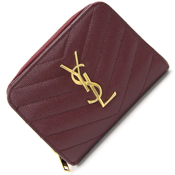 SAINT LAURENT Folio Wallet Monogram Zip 403723 Bordeaux Leather Small Medium Ladies YSL Quilted  PARIS