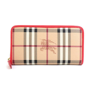 BURBERRY Round zipper long wallet PVC coated canvas/coated leather Beige x Red