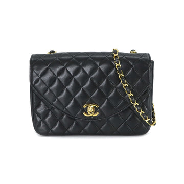 CHANEL Matelasse Chain Shoulder Bag Leather Black Gold Hardware Vintage